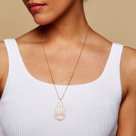 Teardrop Lotus pendant necklace, Brass with 22k gold plated necklace for women